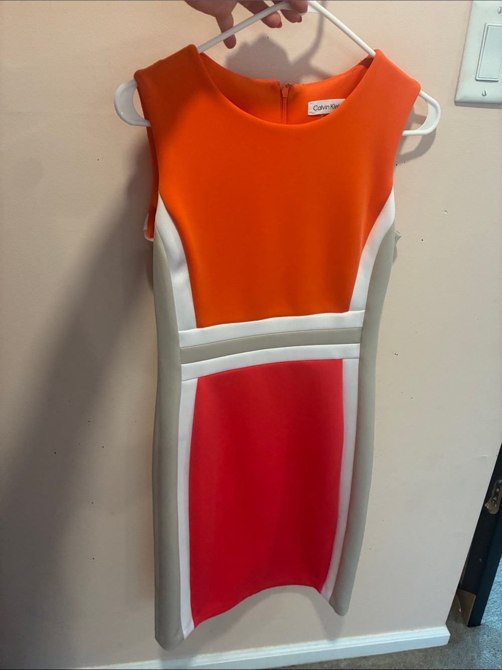Calvin Klein Colorblock Sheath Dress in Orange & Red